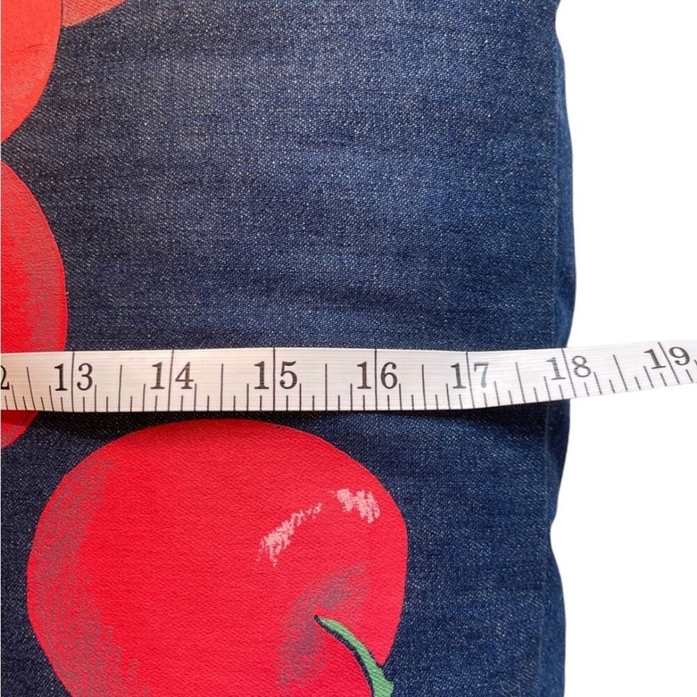 Decorative Handpainted Square Denim Blue Red Apple Pillow by Artist Liz Lauter - Picture 6 of 8